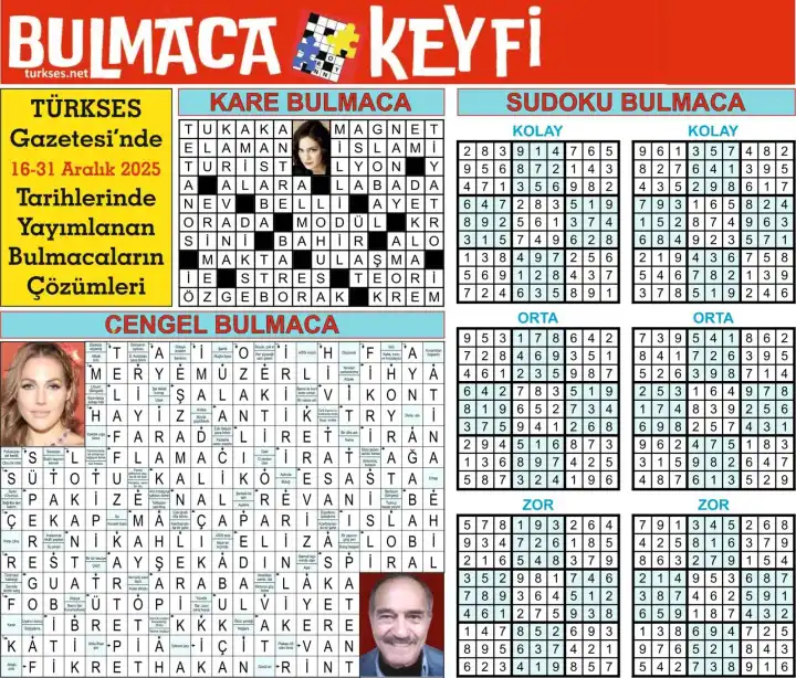 TÜRKSES GAZETESİ BULMACA SAYFASININ 16-31 ARALIK 2025 TARİHLİ 15. SAYININ ÇÖZÜMLERİ  galerisinin resimleri