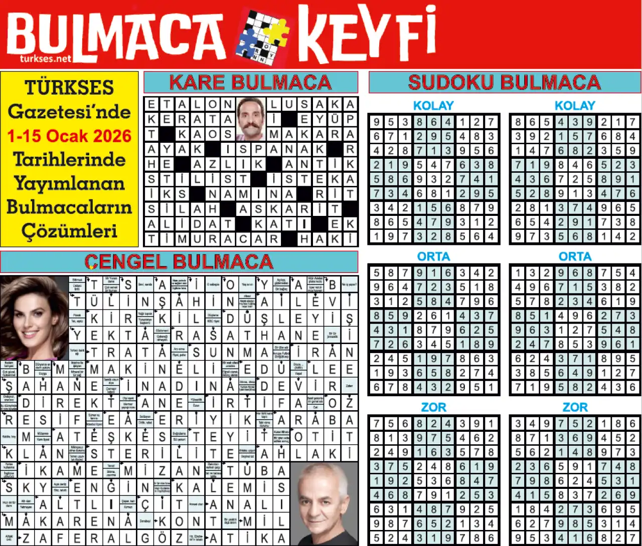 TÜRKSES GAZETESİ BULMACA SAYFASININ 1-16 OCAK 2026 TARİHLİ 16. SAYININ ÇÖZÜMLERİ