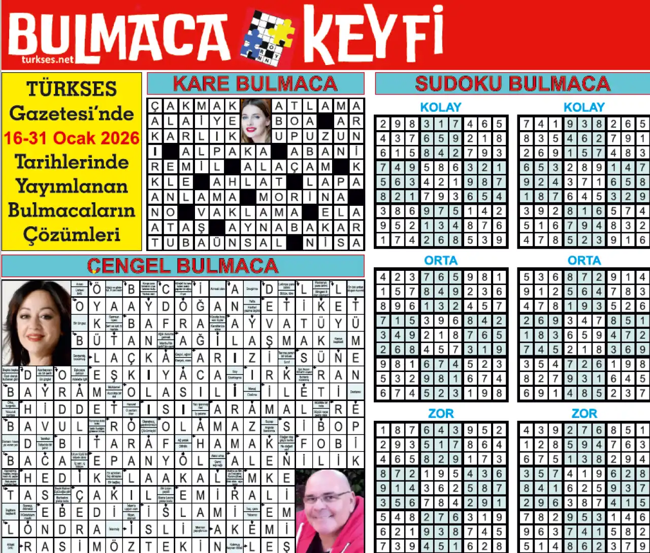 TÜRKSES GAZETESİ BULMACA SAYFASININ 16-31 OCAK 2026 TARİHLİ 16. SAYININ ÇÖZÜMLERİ galerisinin önkapak görseli