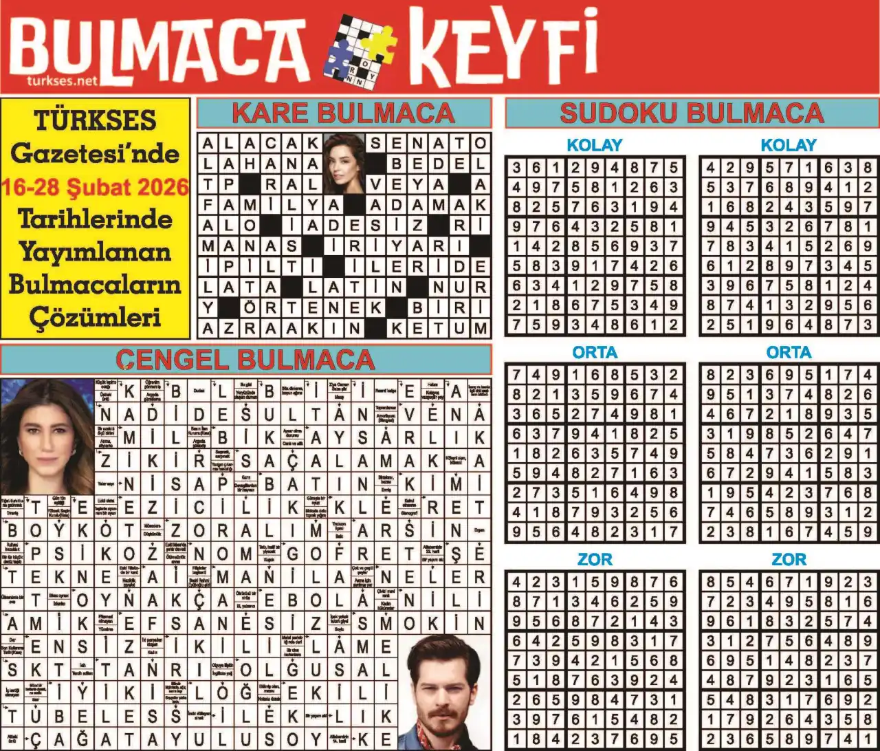 TÜRKSES GAZETESİ BULMACA SAYFASININ 16-28 ŞUBAT 2026 TARİHLİ 19. SAYININ ÇÖZÜMLERİ