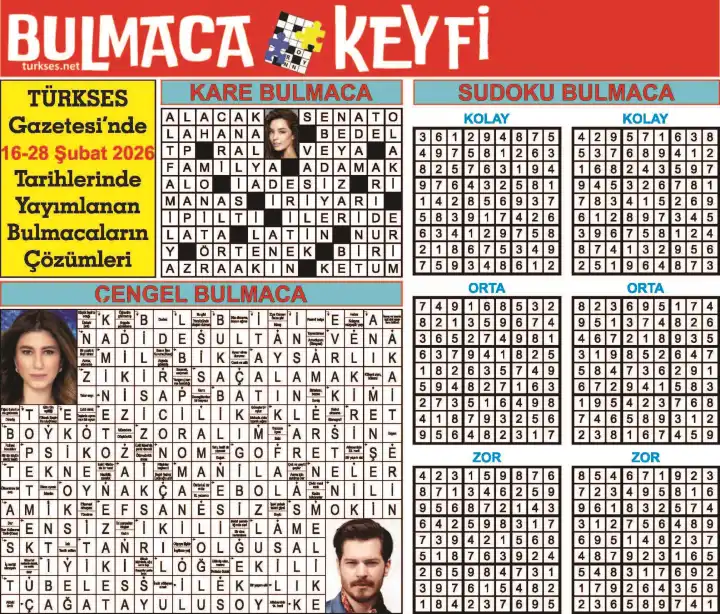 TÜRKSES GAZETESİ BULMACA SAYFASININ 16-28 ŞUBAT 2026 TARİHLİ 19. SAYININ ÇÖZÜMLERİ galerisinin resimleri