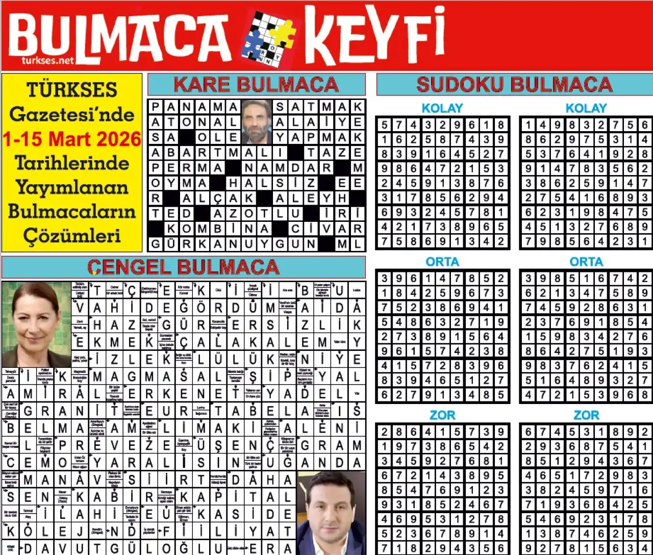 TÜRKSES GAZETESİ BULMACA SAYFASININ 1-16 MART 2026 TARİHLİ 20. SAYININ ÇÖZÜMLERİ