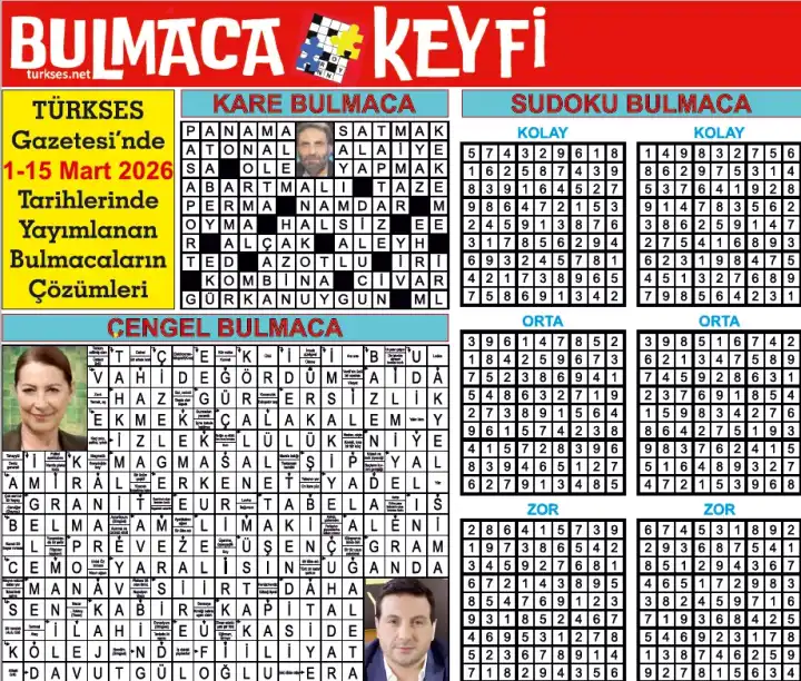 TÜRKSES GAZETESİ BULMACA SAYFASININ 1-16 MART 2026 TARİHLİ 20. SAYININ ÇÖZÜMLERİ galerisinin resimleri