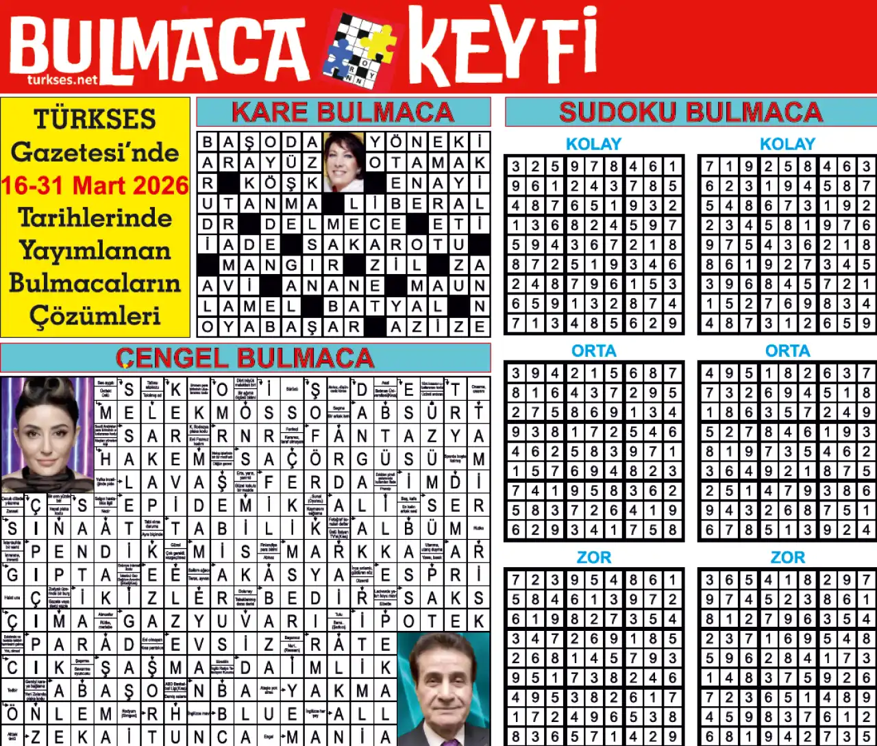 TÜRKSES GAZETESİ BULMACA SAYFASININ 16-31  MART 2026 TARİHLİ 21. SAYININ ÇÖZÜMLERİ galerisinin önkapak görseli