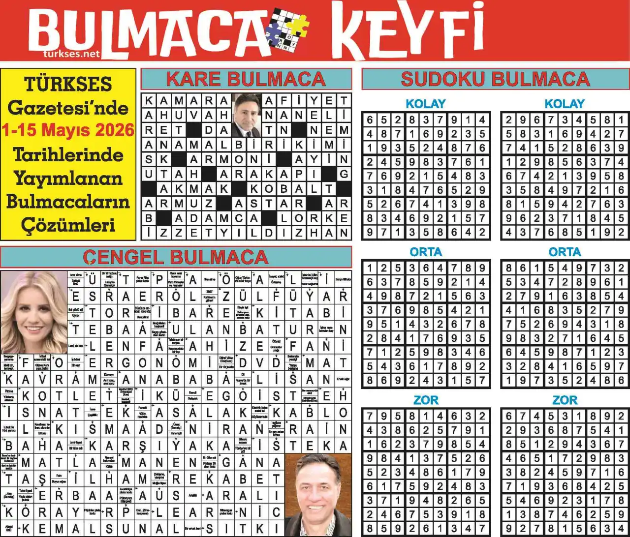 TÜRKSES GAZETESİ BULMACA SAYFASININ 1-15  MAYIS 2026 TARİHLİ 22. SAYININ ÇÖZÜMLERİ
